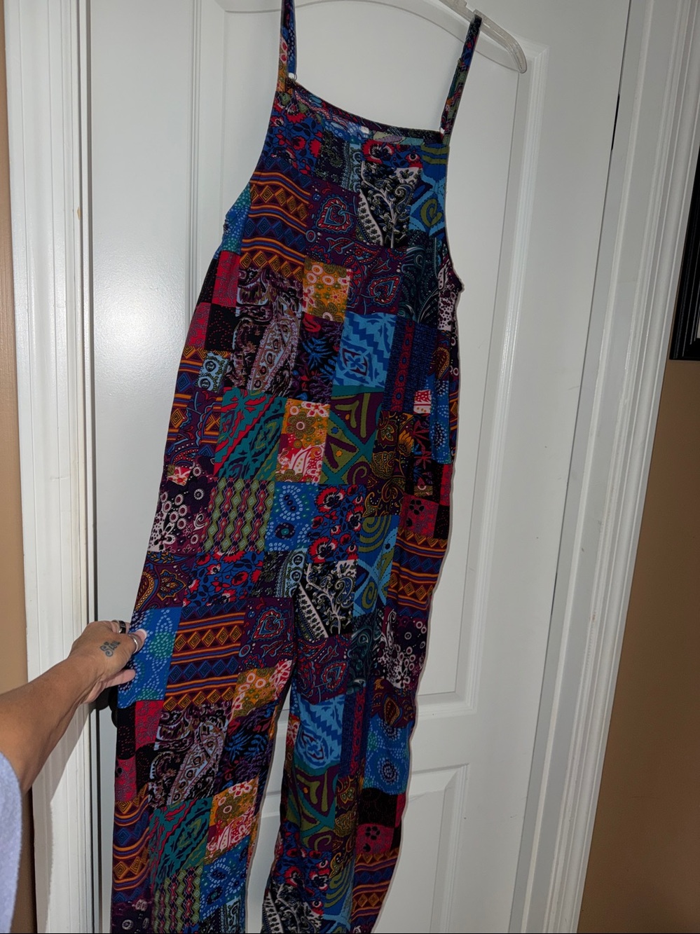 Gorgeous multicolored wide-leg one-piece overalls / jumpsuit (L) NWT